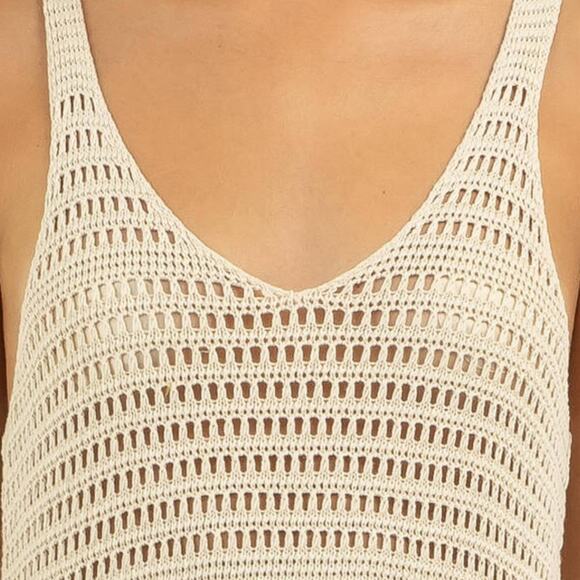 RIP CURL Crocheted Maxi Dress Beach Coverup Tan Large Cotton Vacation Relaxed - Picture 3 of 16